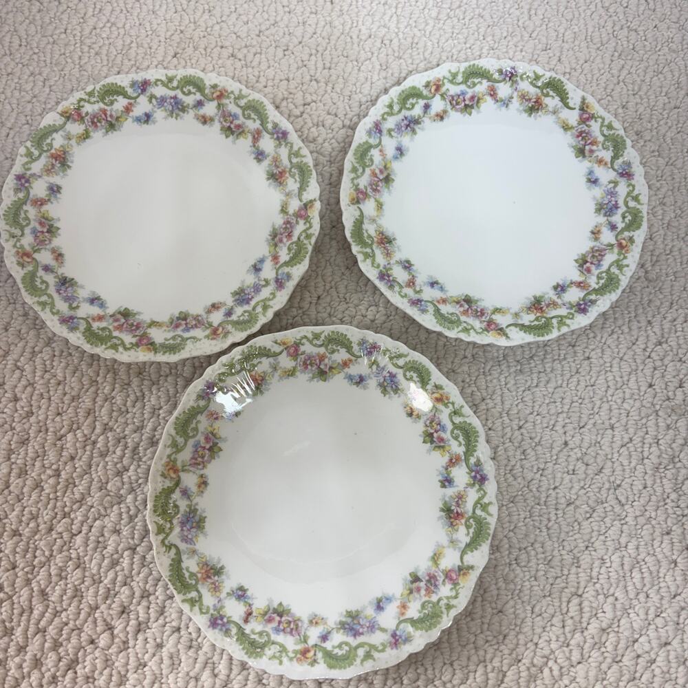 Set of 3 Antique J. Pouyat Limoges 6" Plates W/ Chips 6" Multicolor Floral Green